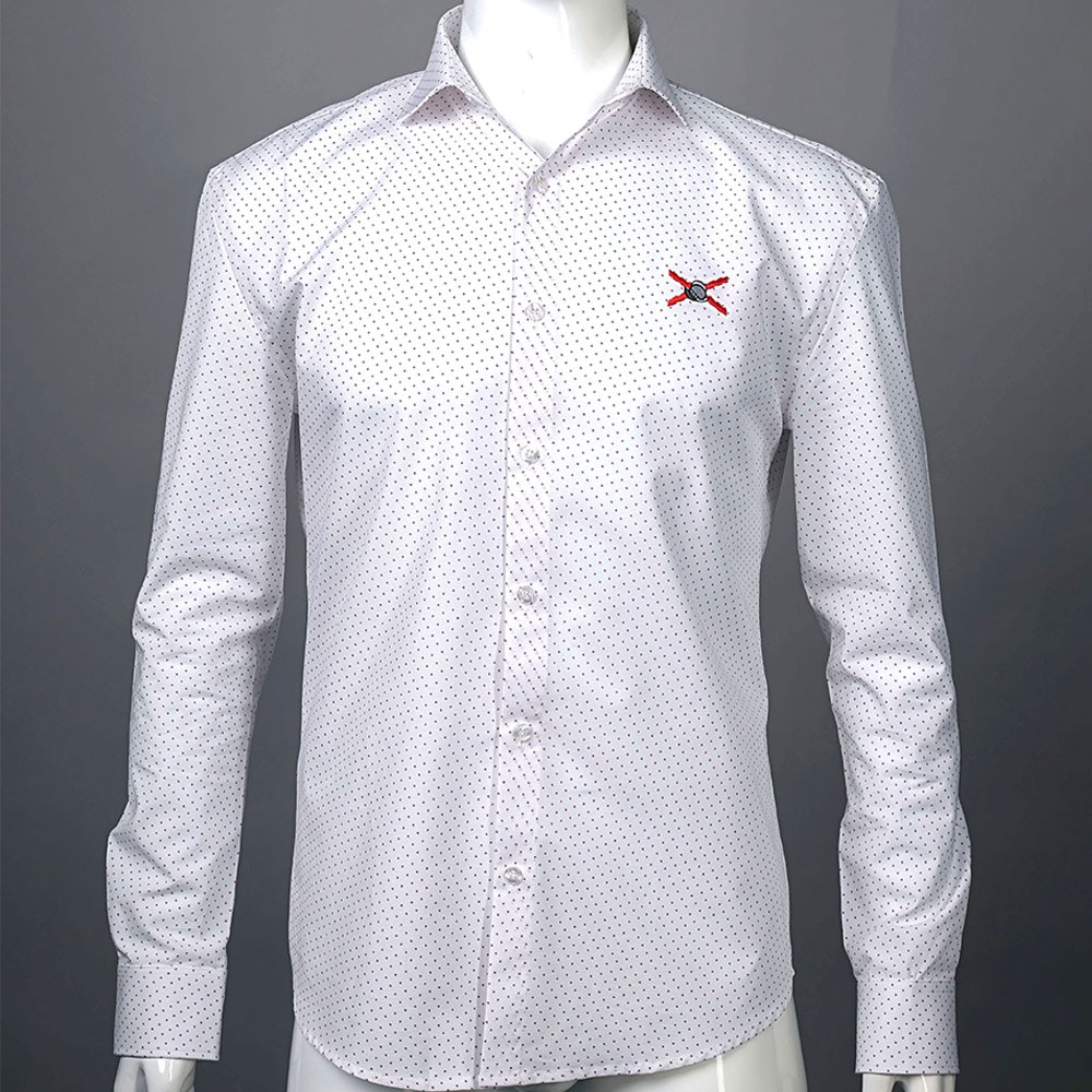 Camisa Regular Blanca con Estampado de Puntos