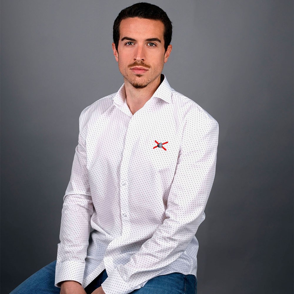 Camisa Regular Blanca con Estampado de Puntos
