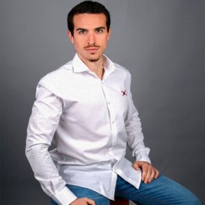 Camisa Regular Blanca con Estampado de Puntos