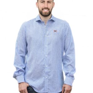 Camisa de Rayas Azul Lino-Algodón